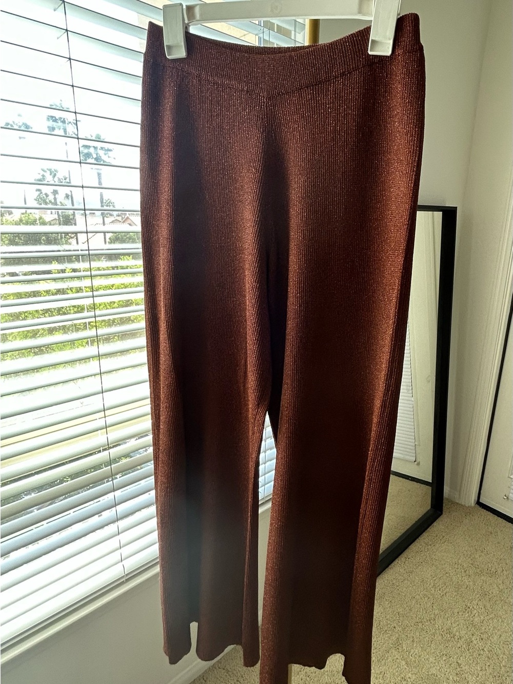Wide-Leg Knit Pants in Rust w/shimmer